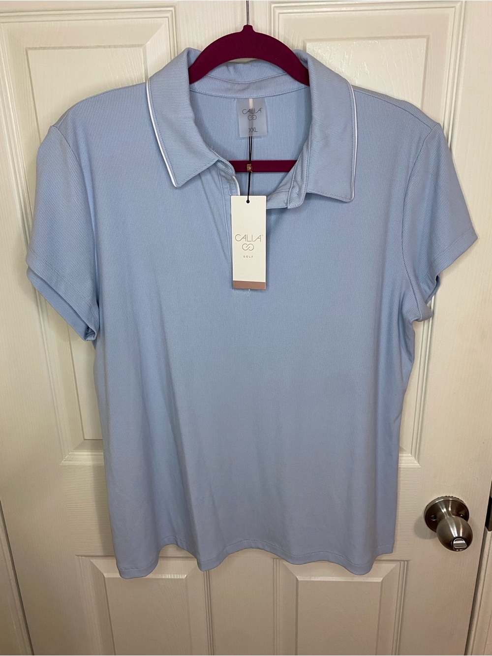 CALIA by Carrie Underwood Light Blue Short-Sleeve Polo with Contrast Piping